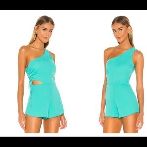 Superdown aimey one shoulder romper, turquoise size S
